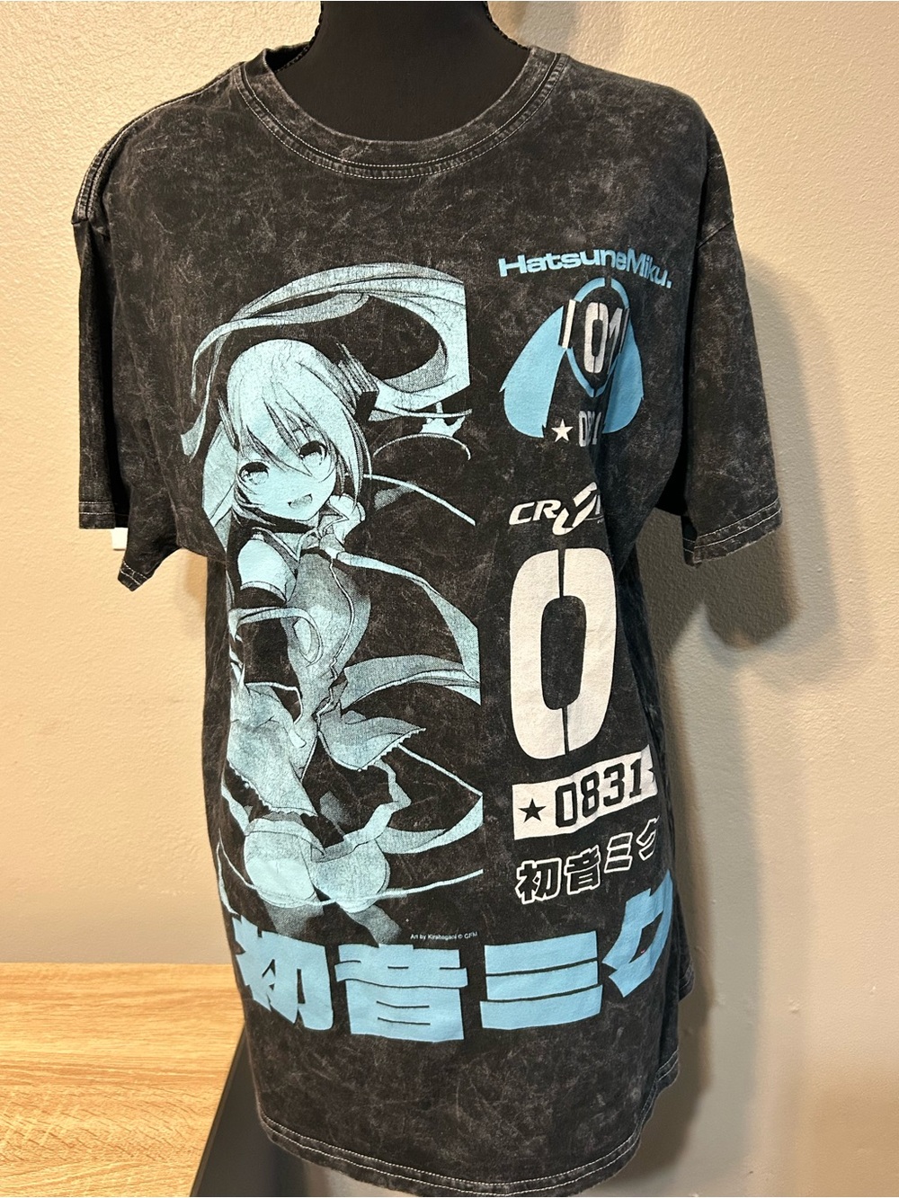 Hatsune Miku Large Black Mineral Wash Graphic T-Shirt Vocaloid Anime 01 0831